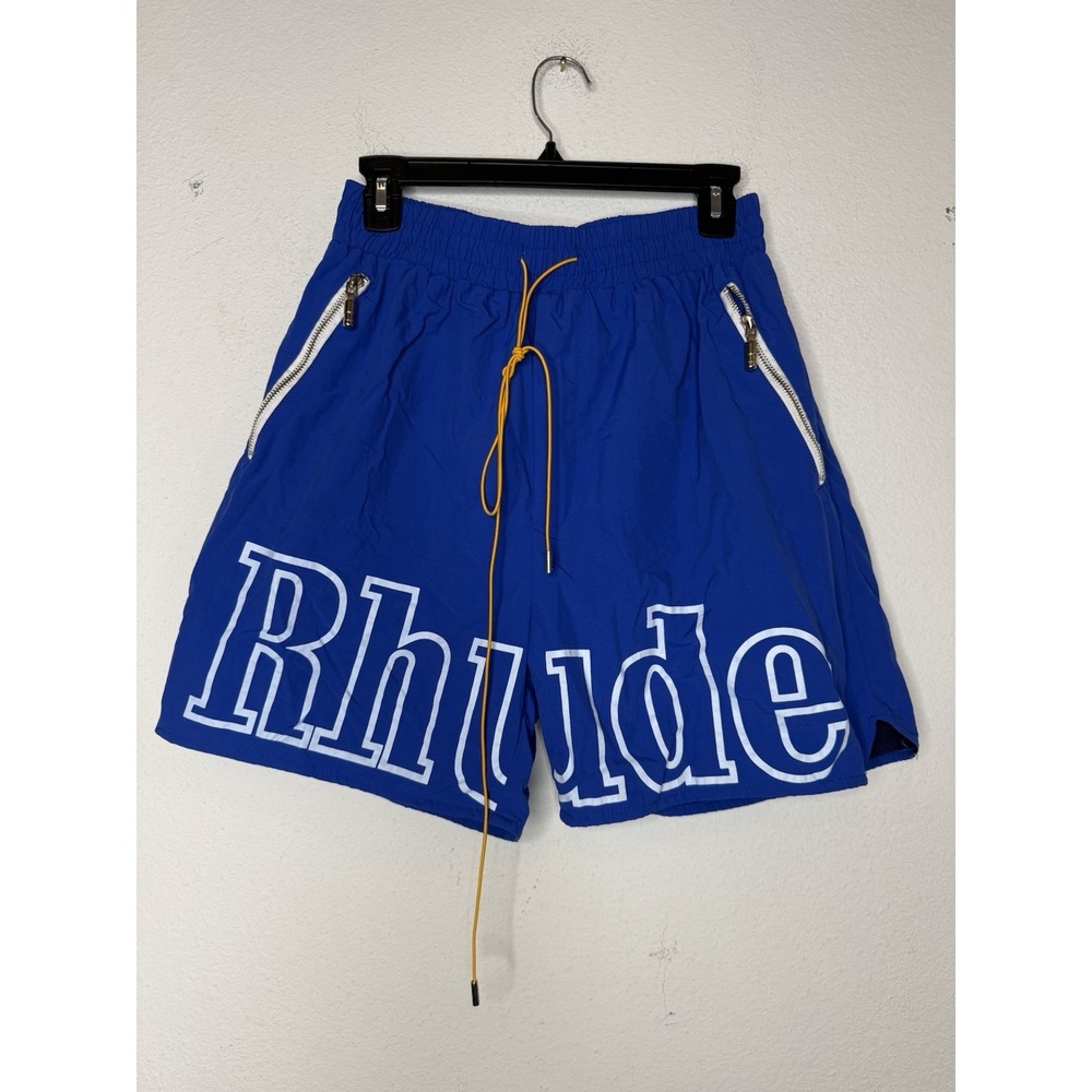 RHUDE Men's Royal Blue Swim Shorts Size L  Elastic Waist Pockets